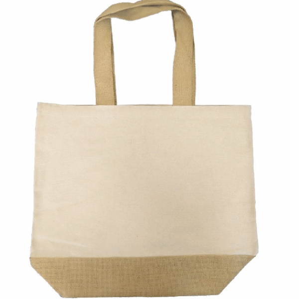 Canvas Bag with Jute Bottom Gusset Cotton web handle