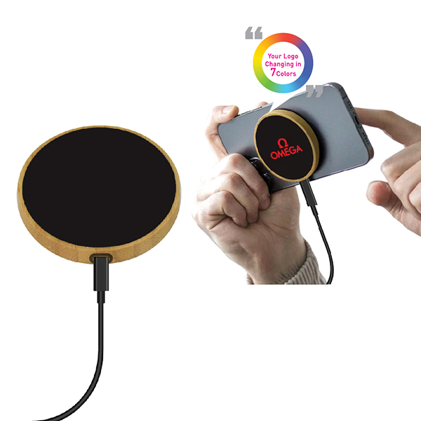 ROUND SHIP BAMBOO LED LOGO CHARGING PAD