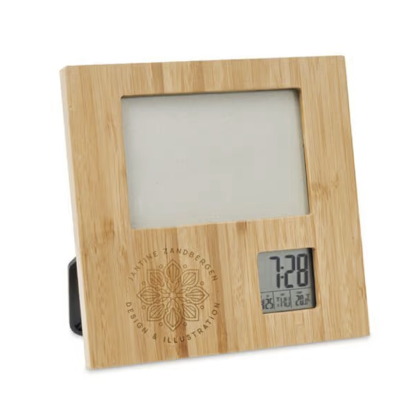 Bamboo Photo Frame with Digital Clock & Weather Station