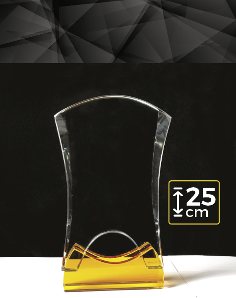 Crystal Awards With Yellow Design On The Bottom
