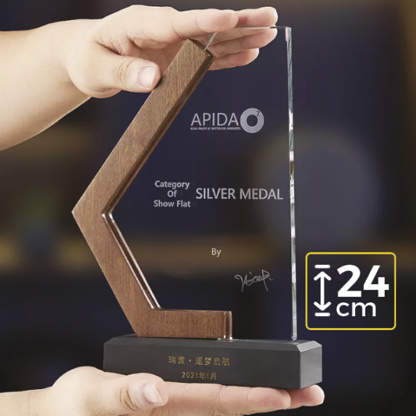 Crystal Awards With Wooden Design On The Side