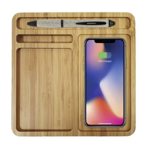 Bamboo 15W Wireless Desk Fast Charging Pad & Organizer
