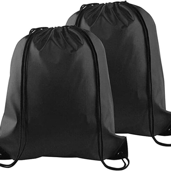 Portable String Drawstring Backpack Sack Gym Tote Bag, Black