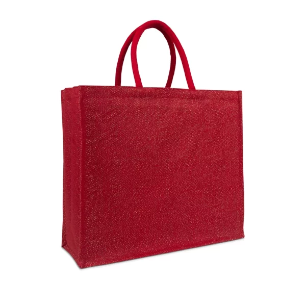 Jute Bag With Glitter Inside Pocket - Red