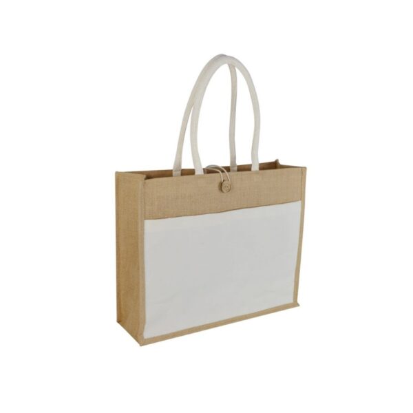 Jute Bag with Lamination Canvas Pocket - Natural
